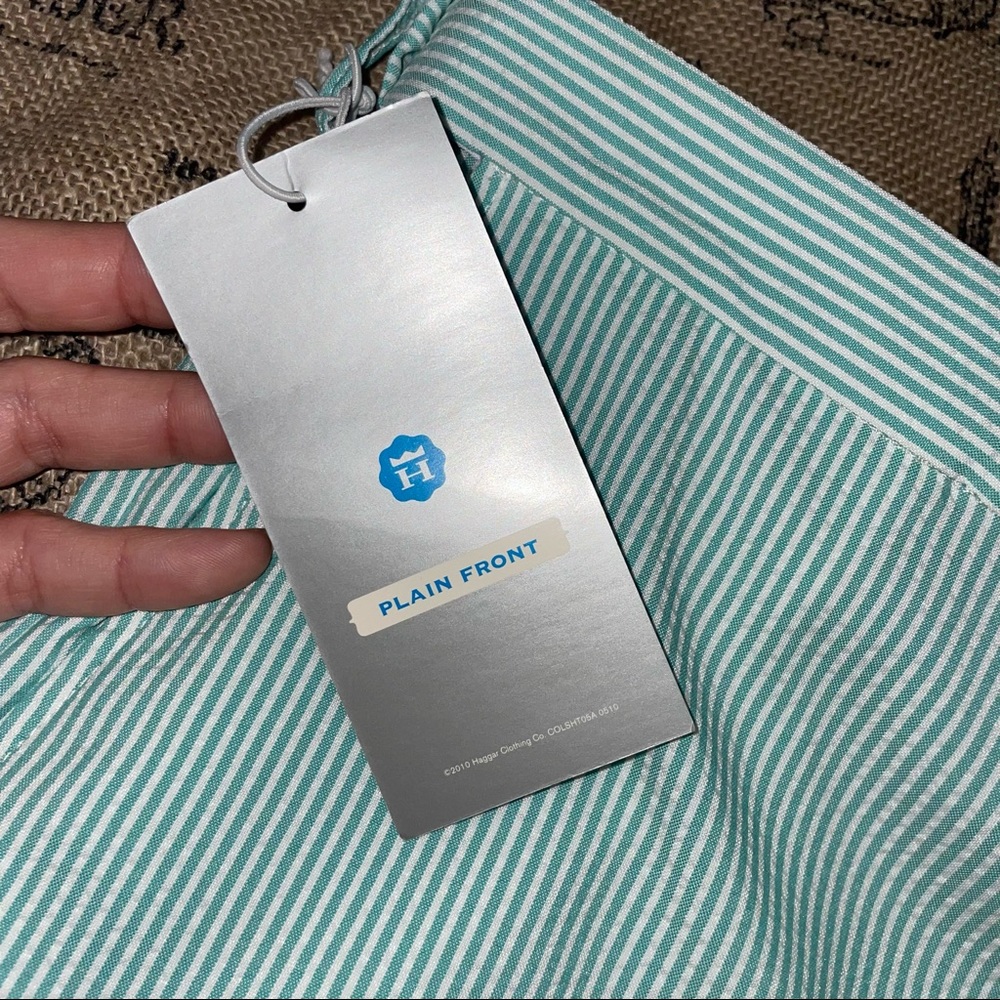 Haggar NWT! Seersucker Cool18 Turquoise/White Striped Short Size 38W - Picture 9 of 12